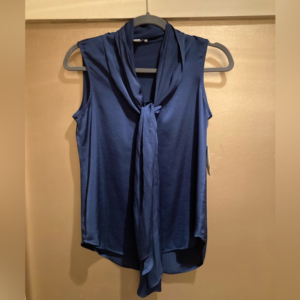 Silky Blue Blouse.  Beautiful drape. Dress up or down. On screen meeting ready!